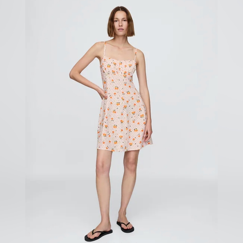 Gap Linen-Blended Shirred Bodice Mini Dress In Peach Print
